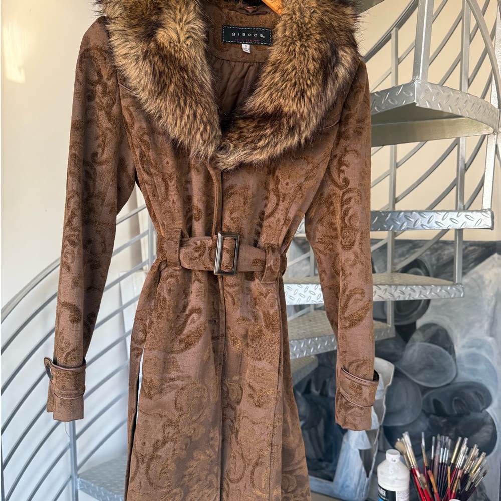 SOLD Brown Faux Fur Collar Penny Lane Coat